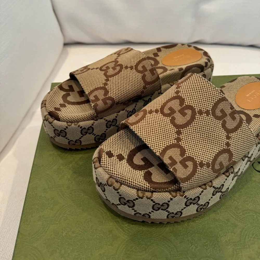 Gucci Brown Monogram Slides - Picture 6 of 9